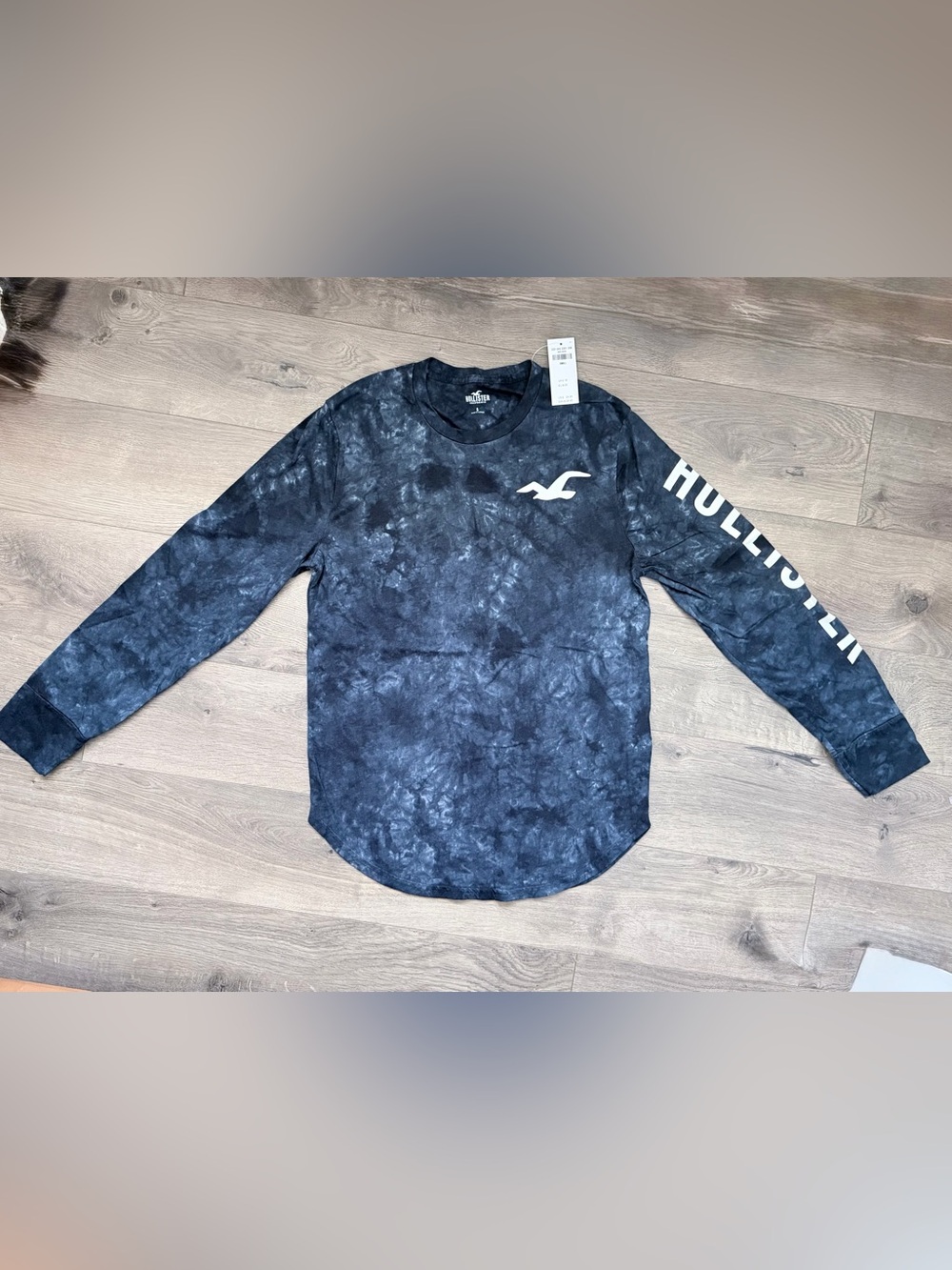 Hollister Dark Navy Tie-Dye Long Sleeve Logo Tee